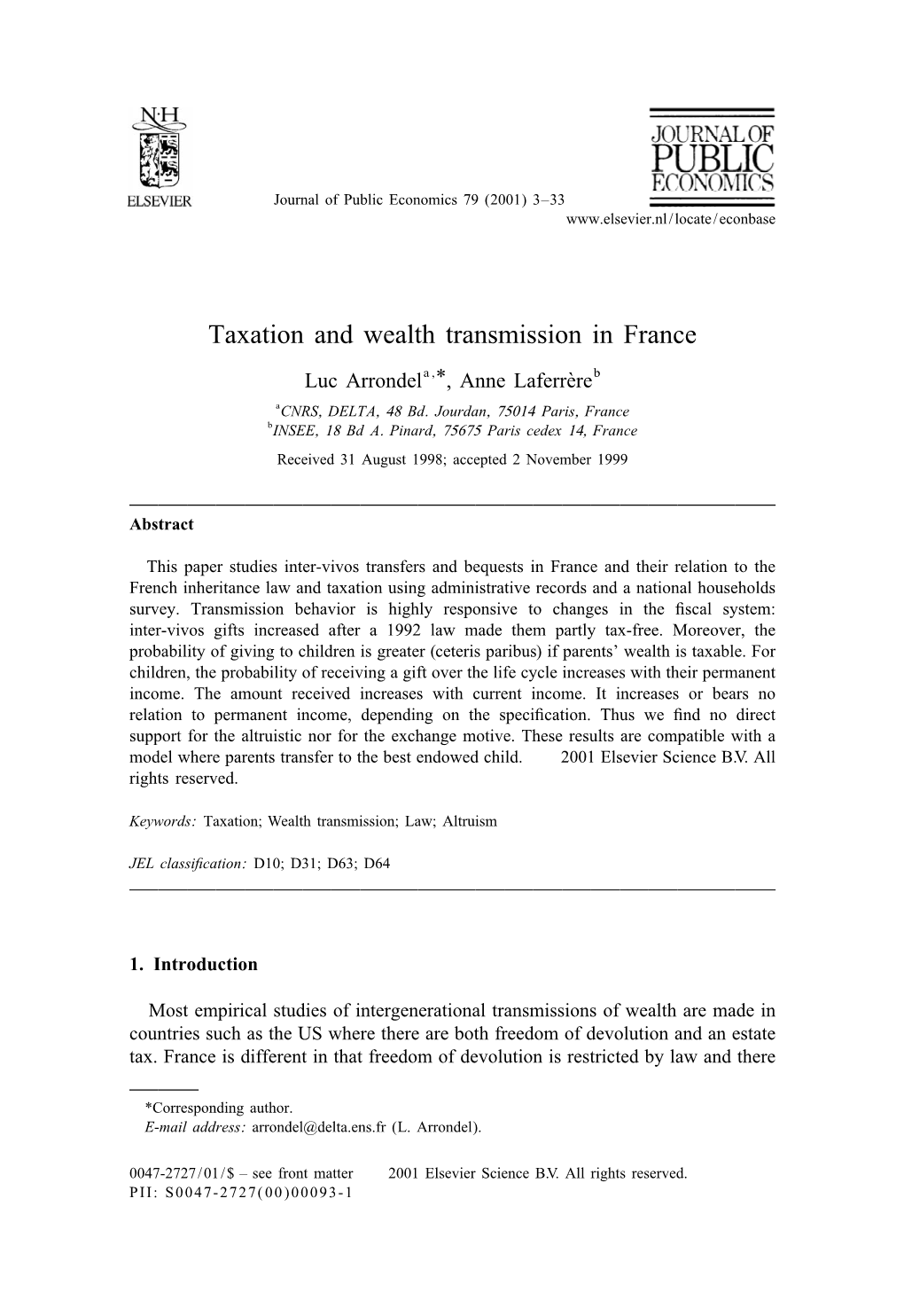 Taxation and Wealth Transmission in France