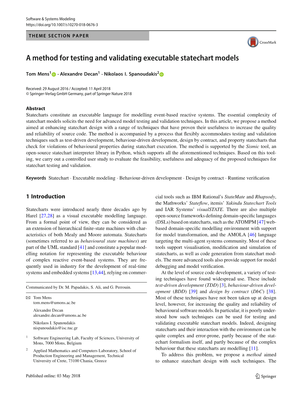 A Method for Testing and Validating Executable Statechart Models