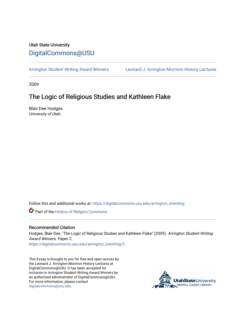 The Logic of Religious Studies and Kathleen Flake