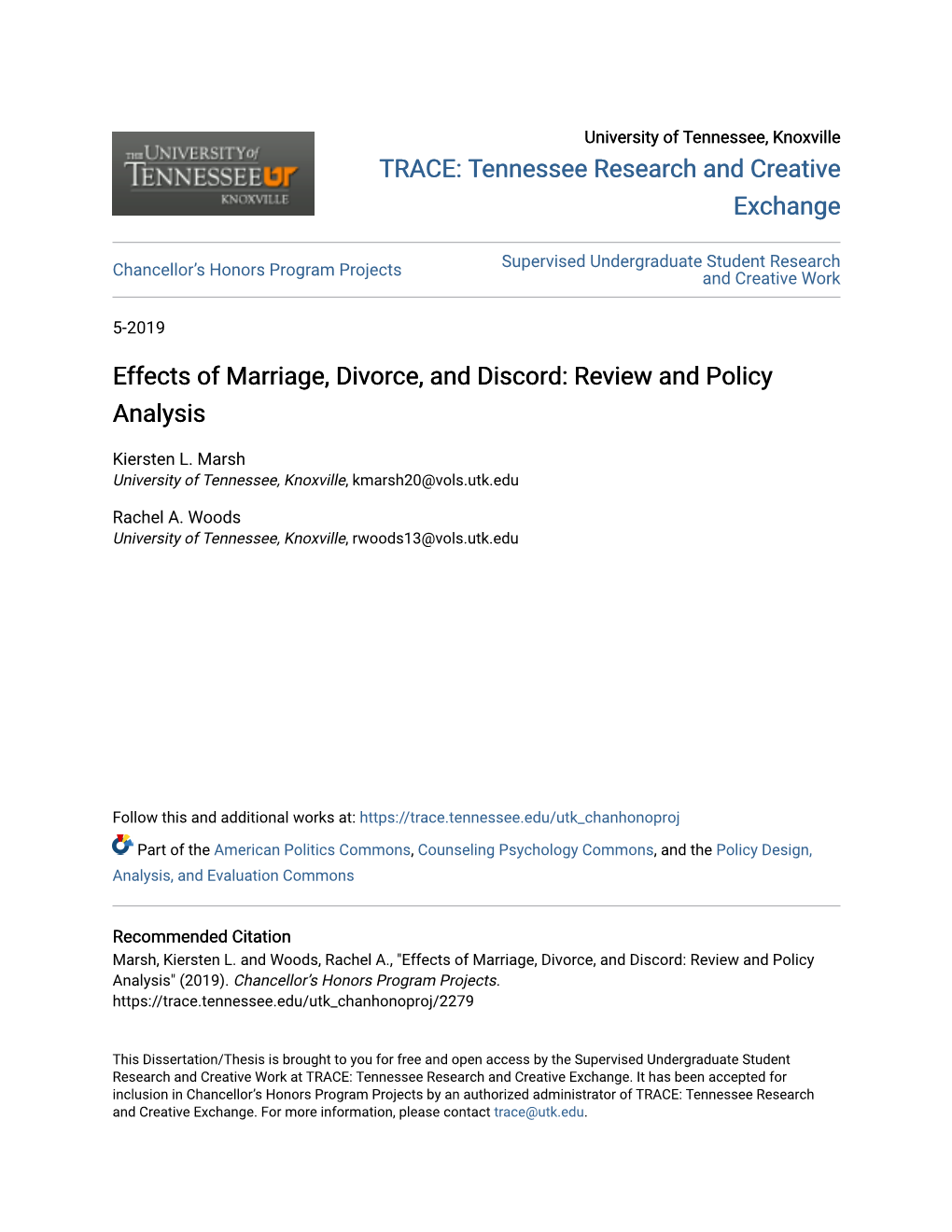 Effects of Marriage, Divorce, and Discord: Review and Policy Analysis