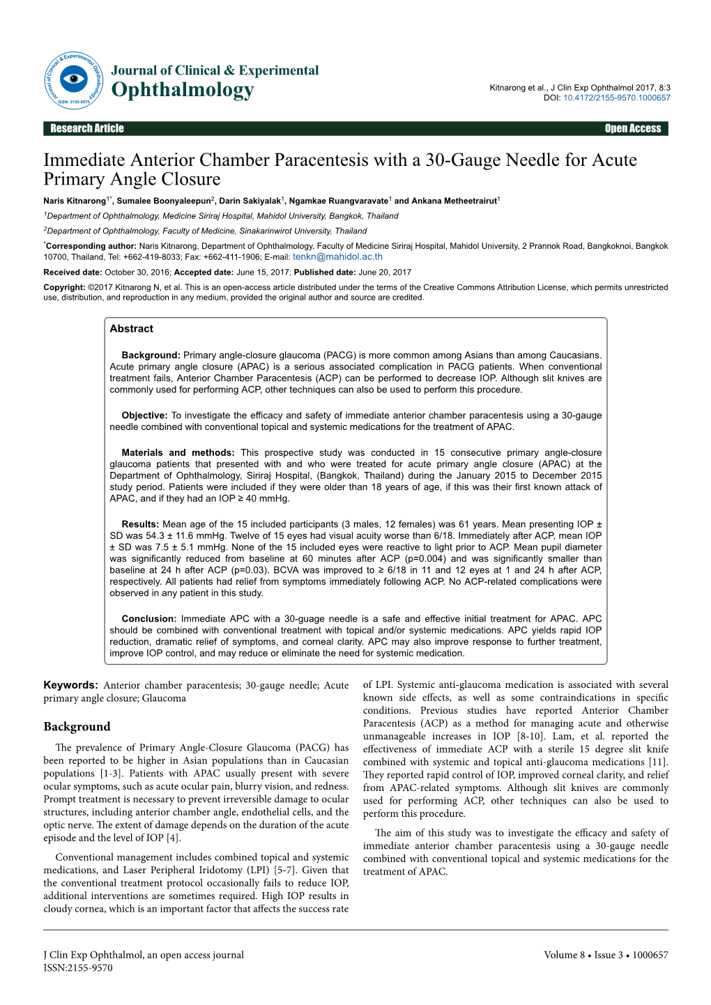 Immediate Anterior Chamber Paracentesis with a 30-Gauge