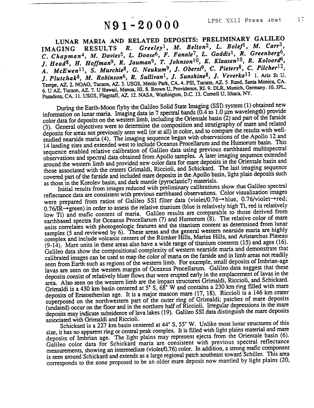 LUNAR MARIA and RELATED DEPOSITS: PRELIMINARY GALILEO IMAGING RESULTS R, Greeley 1, M