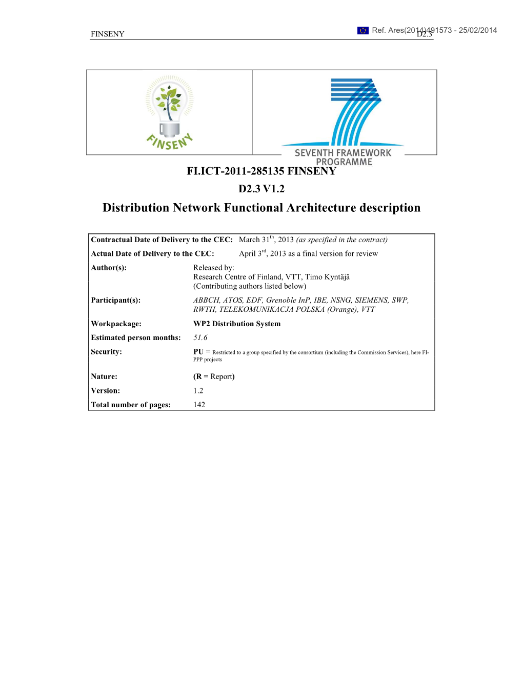 Distribution Network Functional Architecture Description