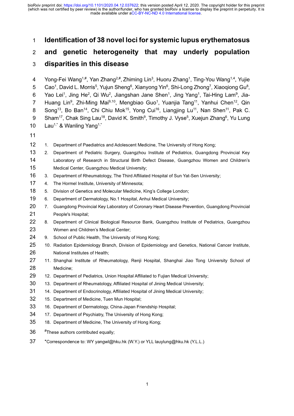 Identification of 38 Novel Loci for Systemic Lupus Erythematosus And