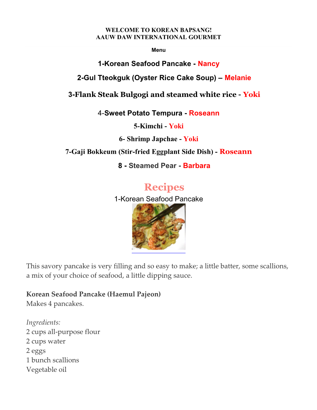 Recipes 1-Korean Seafood Pancake