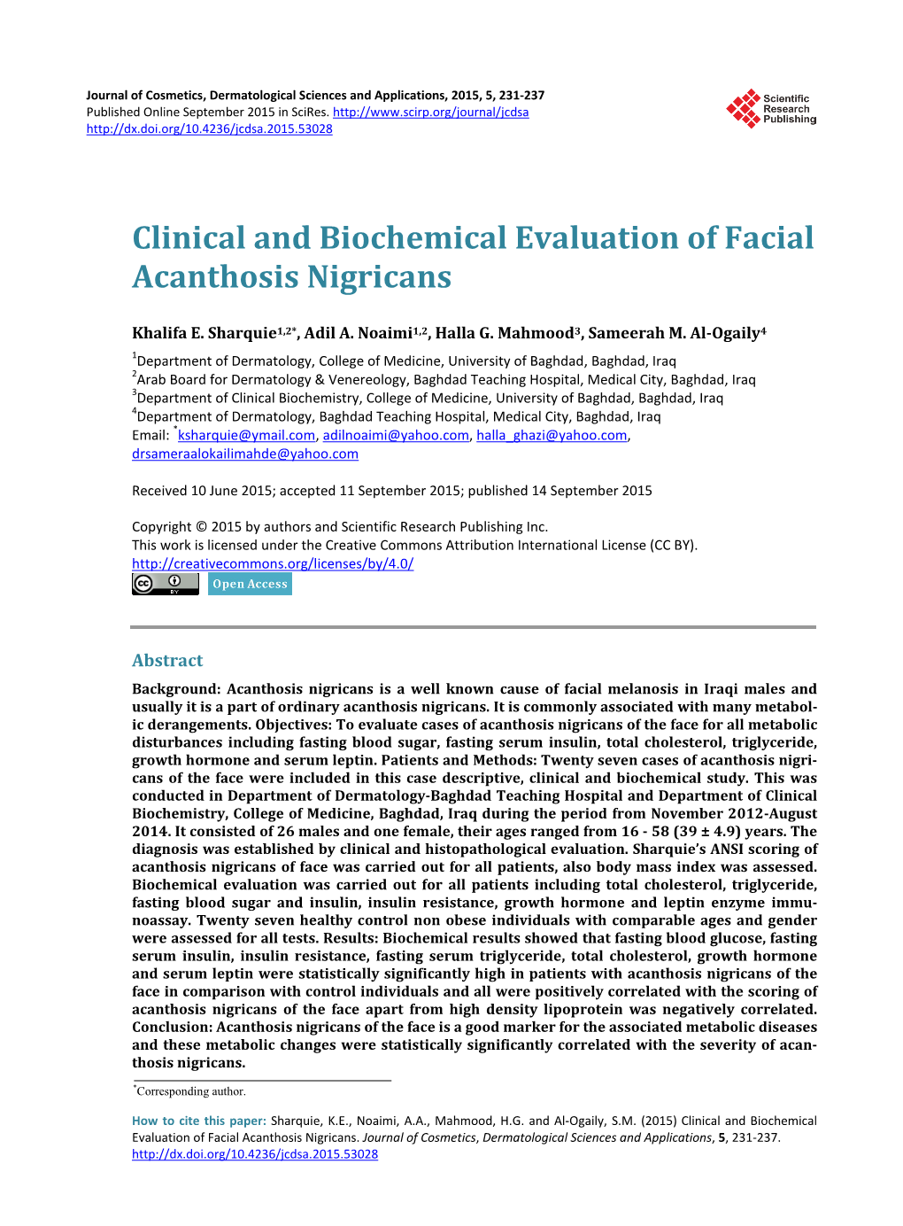 Clinical and Biochemical Evaluation of Facial Acanthosis Nigricans