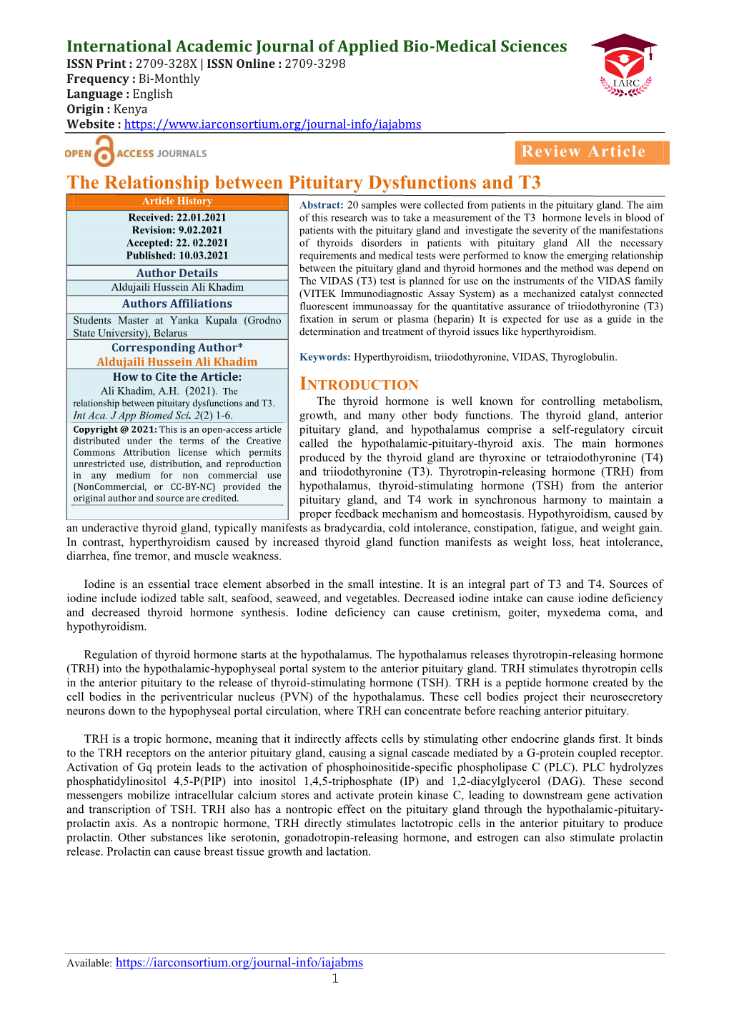 The Relationship Between Pituitary Dysfunctions and T3