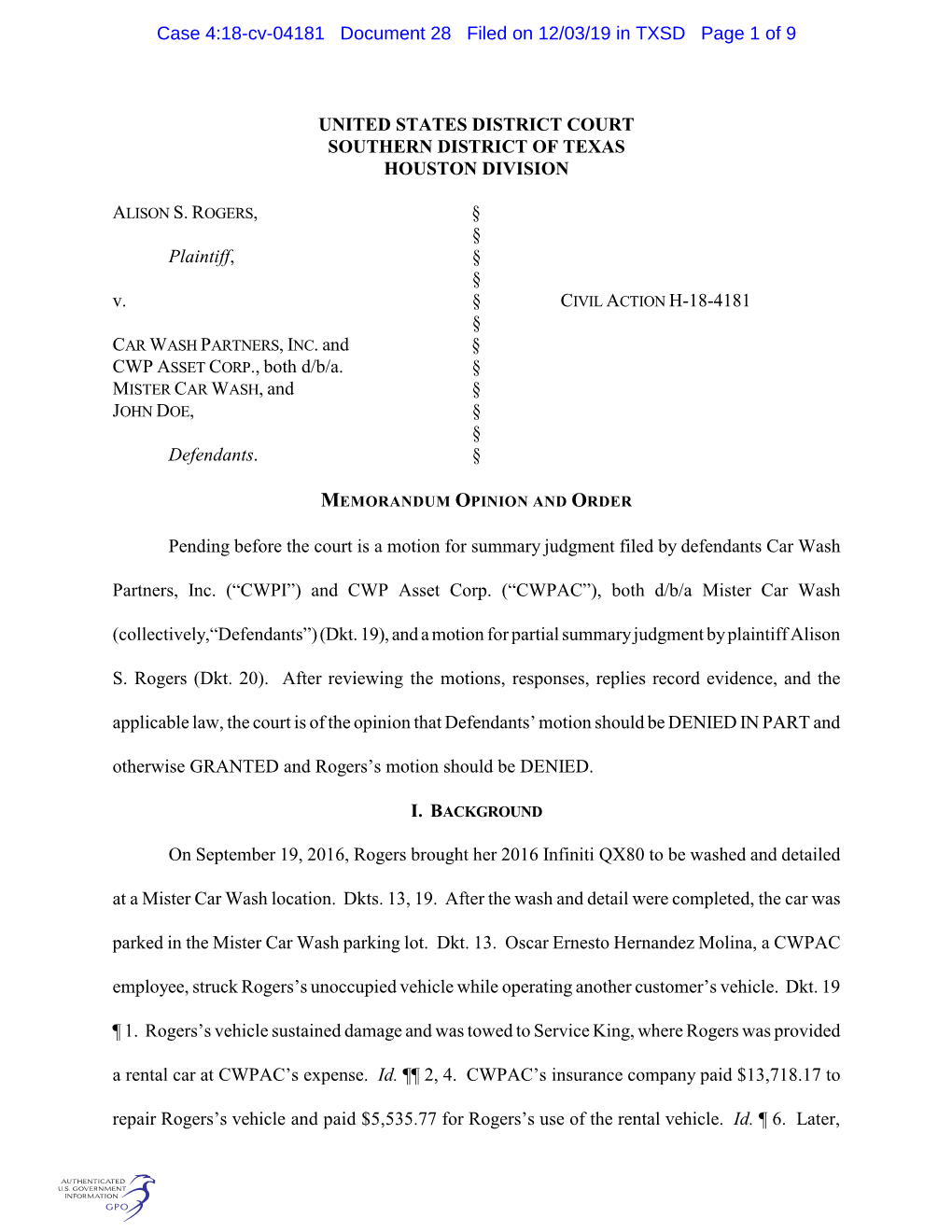 Case 4:18-Cv-04181 Document 28 Filed on 12/03/19 in TXSD Page 1 of 9