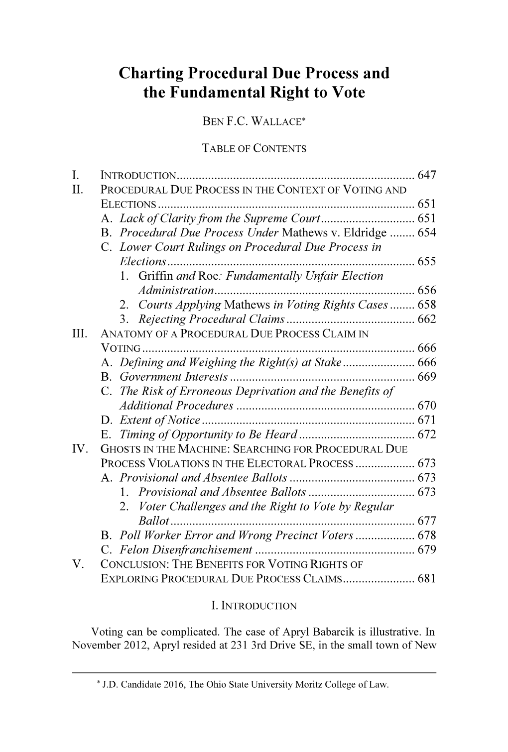 Charting Procedural Due Process and the Fundamental Right to Vote