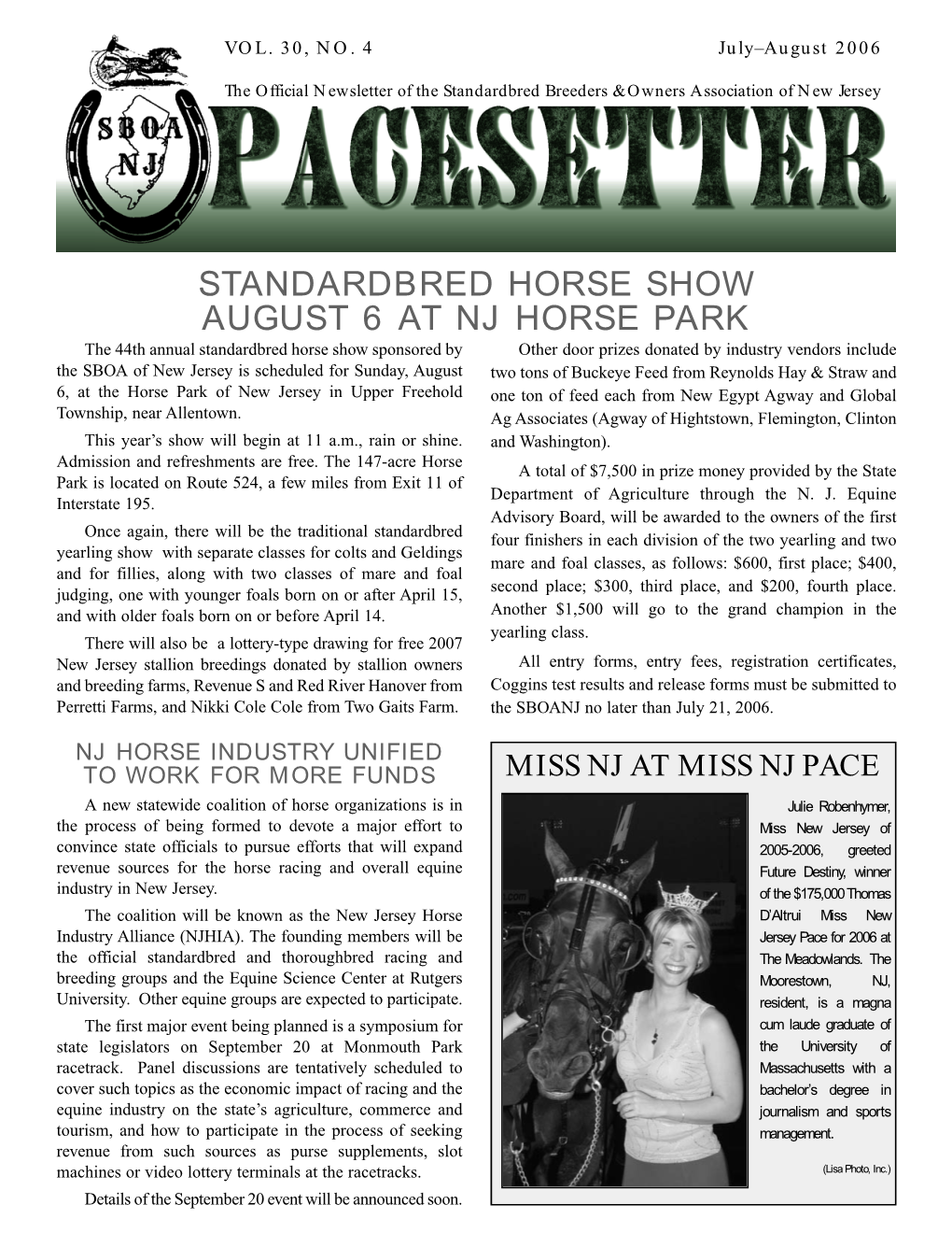 Standardbred Horse Show August 6 at Nj Horse Park