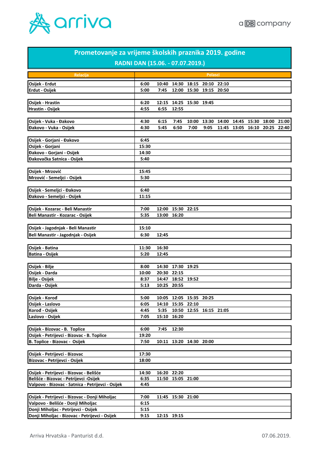 Prometovanje Za Vrijeme Školskih Praznika 2019. Godine RADNI DAN (15.06