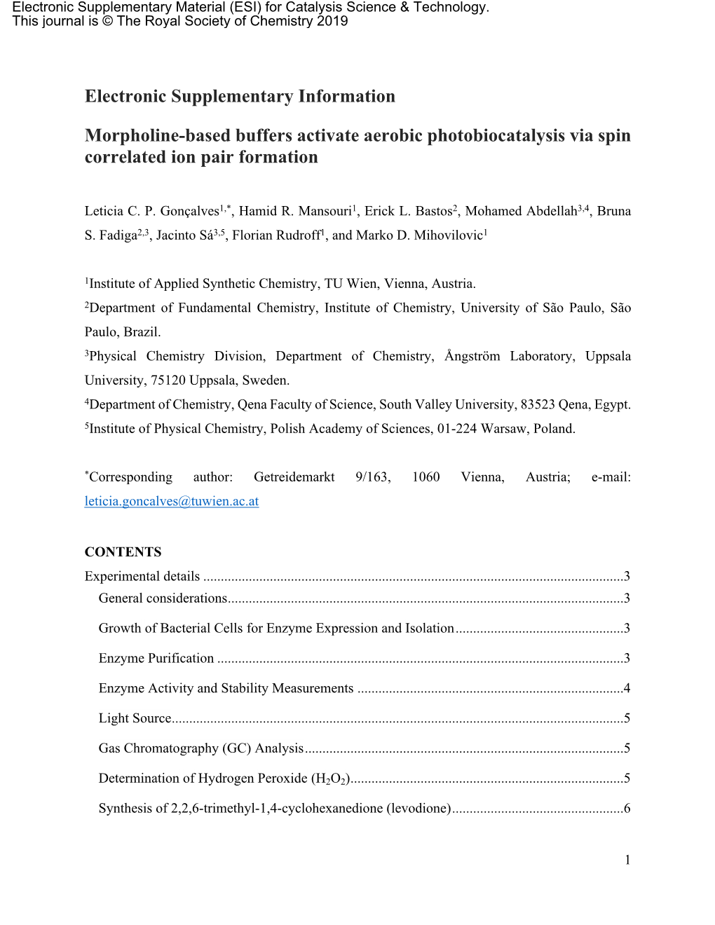 Electronic Supplementary Information Morpholine-Based Buffers Activate