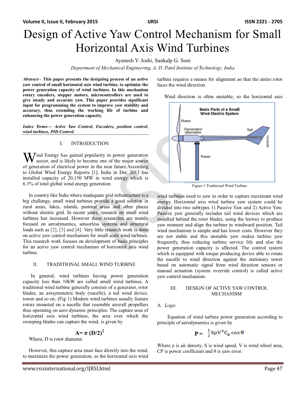 Design of Active Yaw Control Mechanism for Small Horizontal Axis Wind Turbines Ayanesh Y