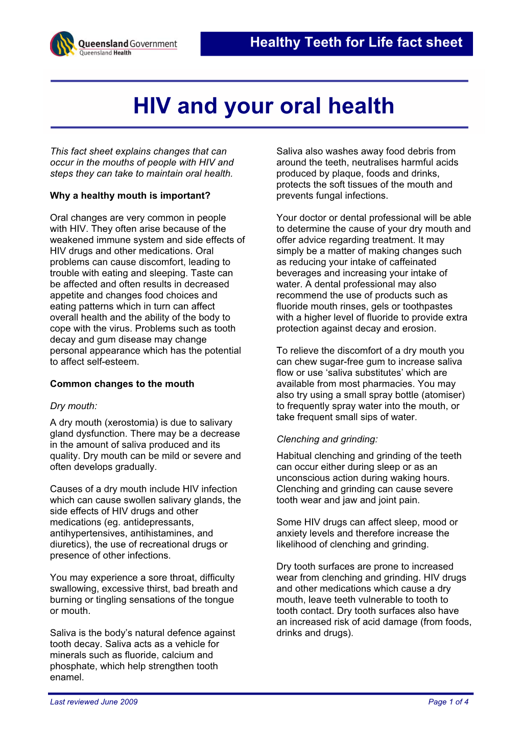 Health Teeth for Life Fact Sheet