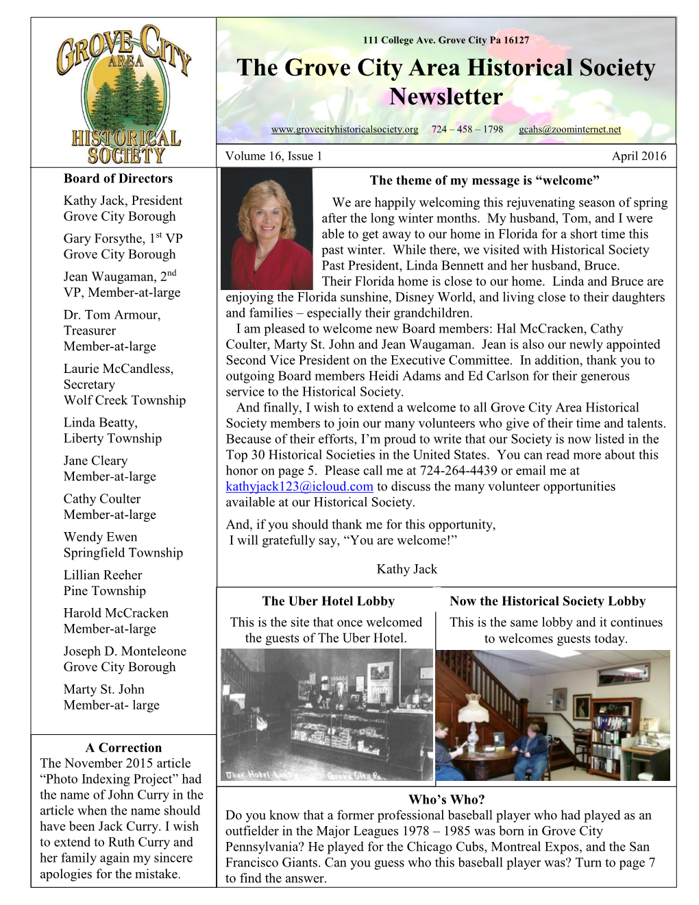 The Grove City Area Historical Society Newsletter