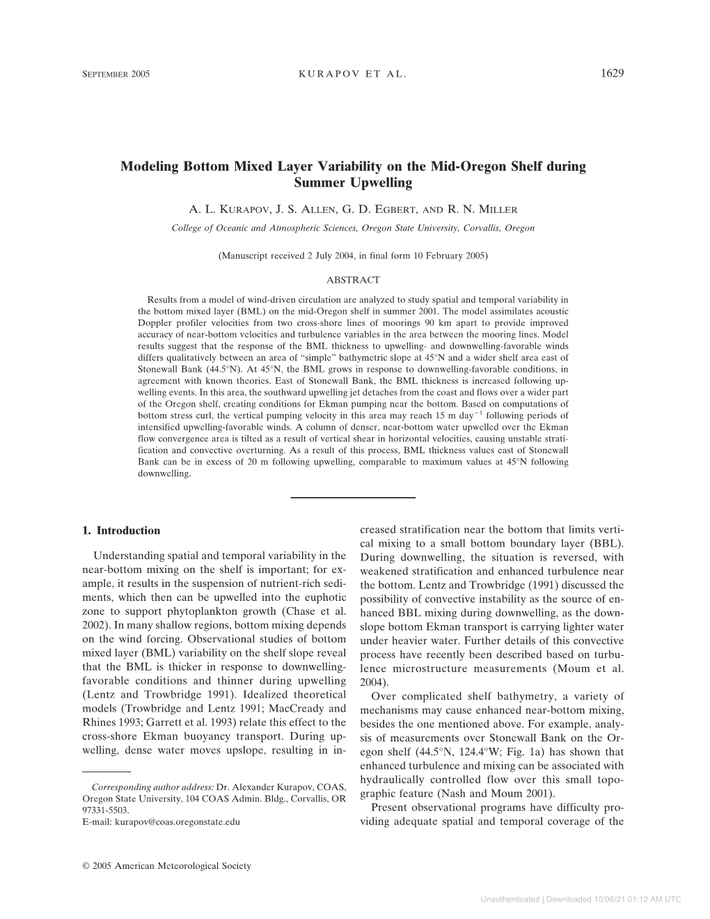 Modeling Bottom Mixed Layer Variability on the Mid-Oregon Shelf During Summer Upwelling