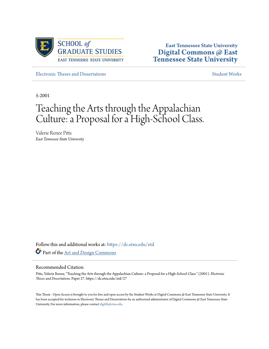 Teaching the Arts Through the Appalachian Culture: a Proposal for a High-School Class