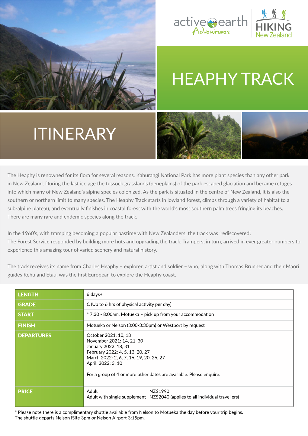 Heaphy Track Itinerary