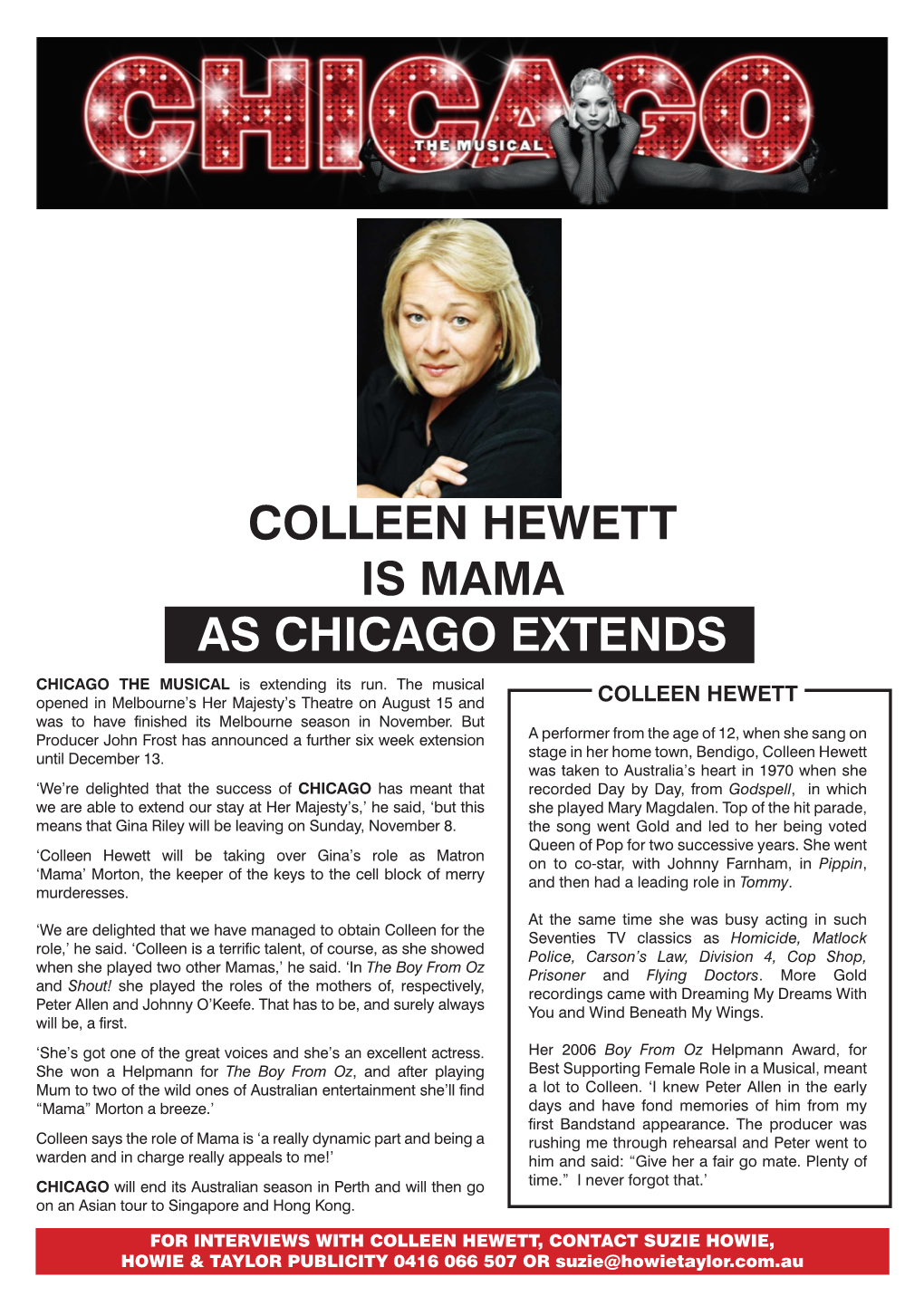 Colleen Hewett Is Mama As Chicago Extends