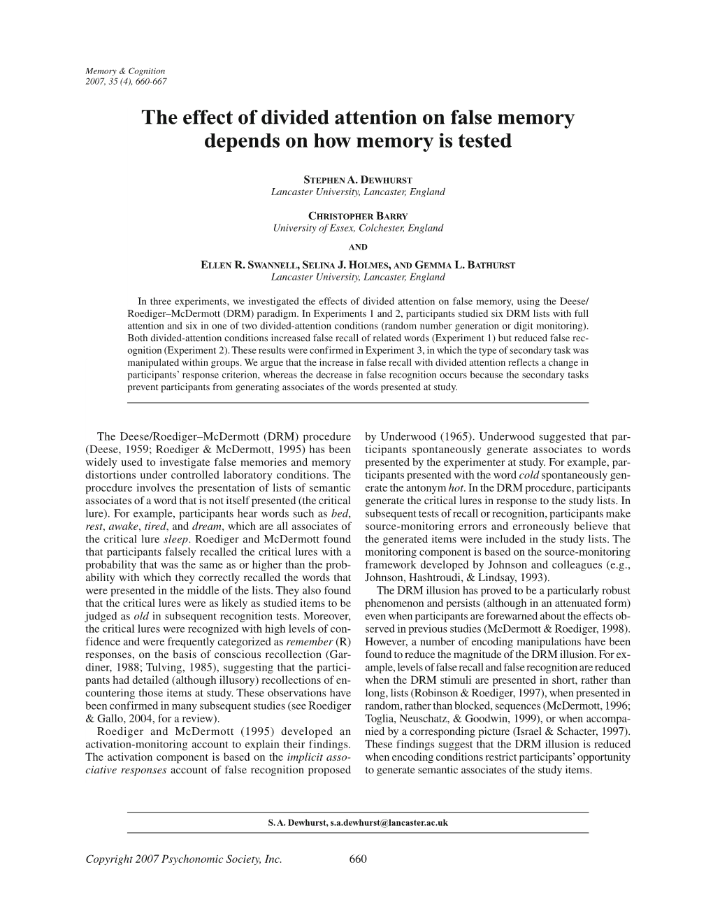 The Effect of Divided Attention on False Memory Depends on How Memory Is Tested