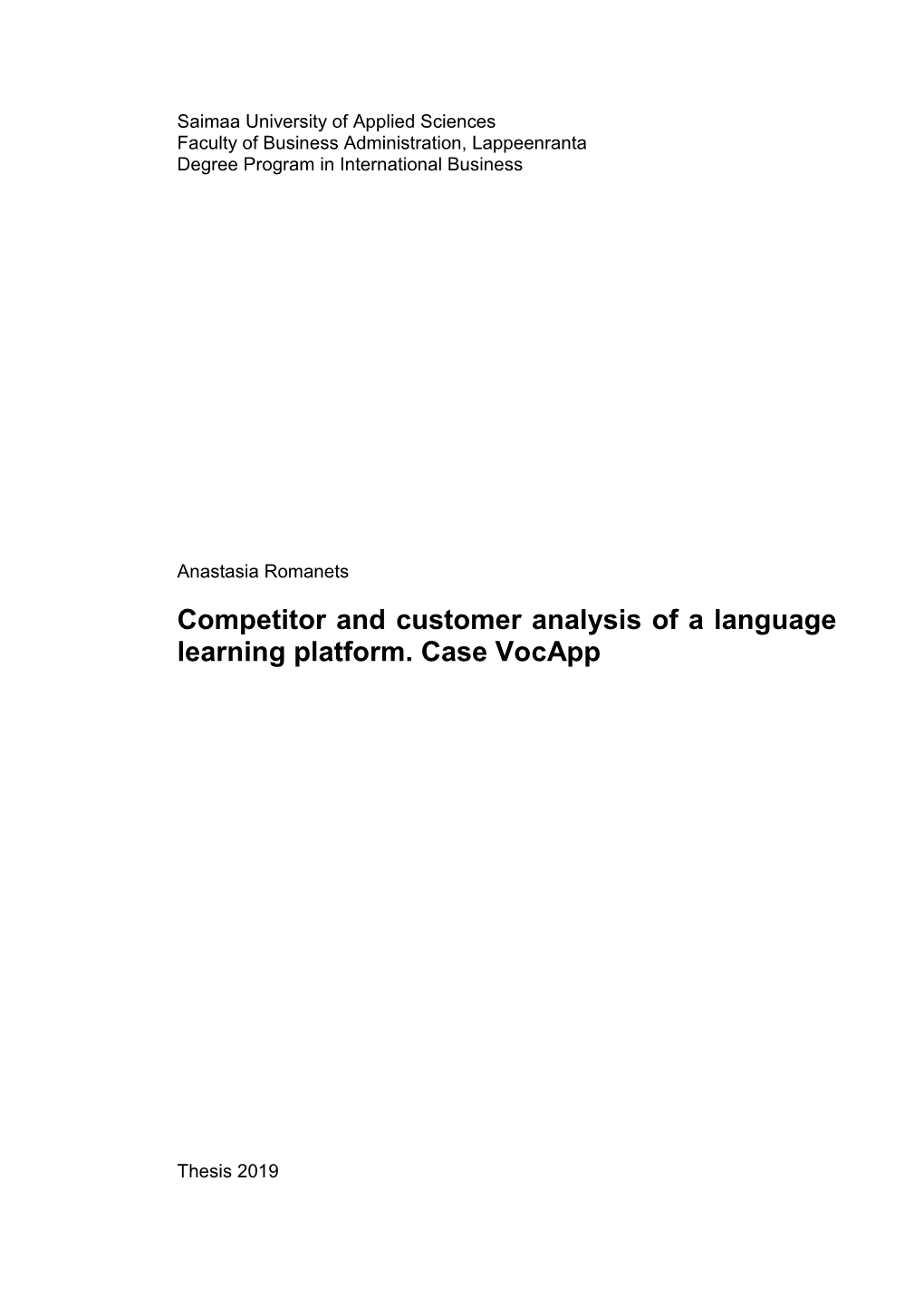 Competitor and Customer Analysis of a Language Learning Platform. Case Vocapp