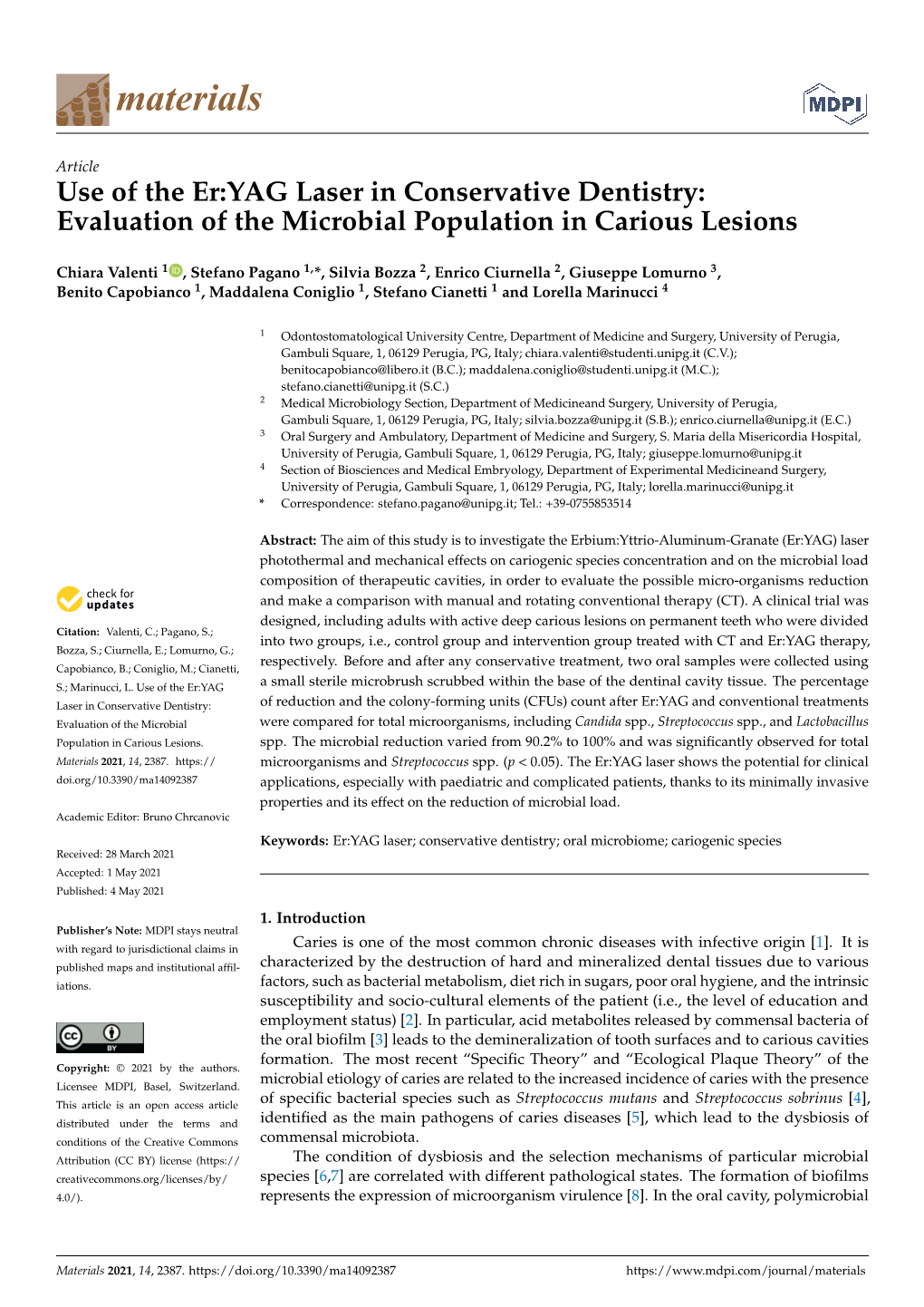 Use of the Er:YAG Laser in Conservative Dentistry: Evaluation of the Microbial Population in Carious Lesions