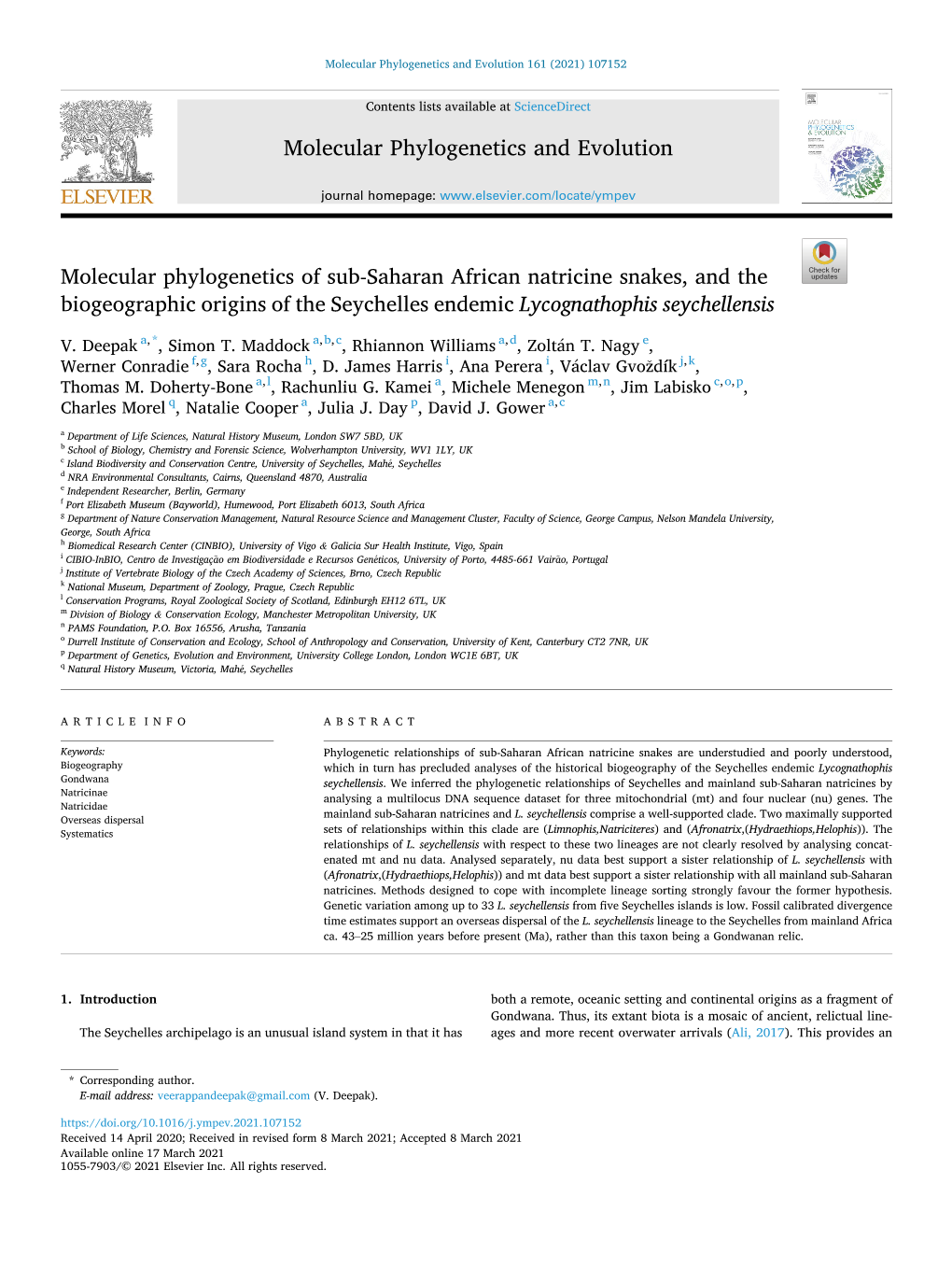 Molecular Phylogenetics of Sub-Saharan African Natricine Snakes, and the Biogeographic Origins of the Seychelles Endemic Lycognathophis Seychellensis