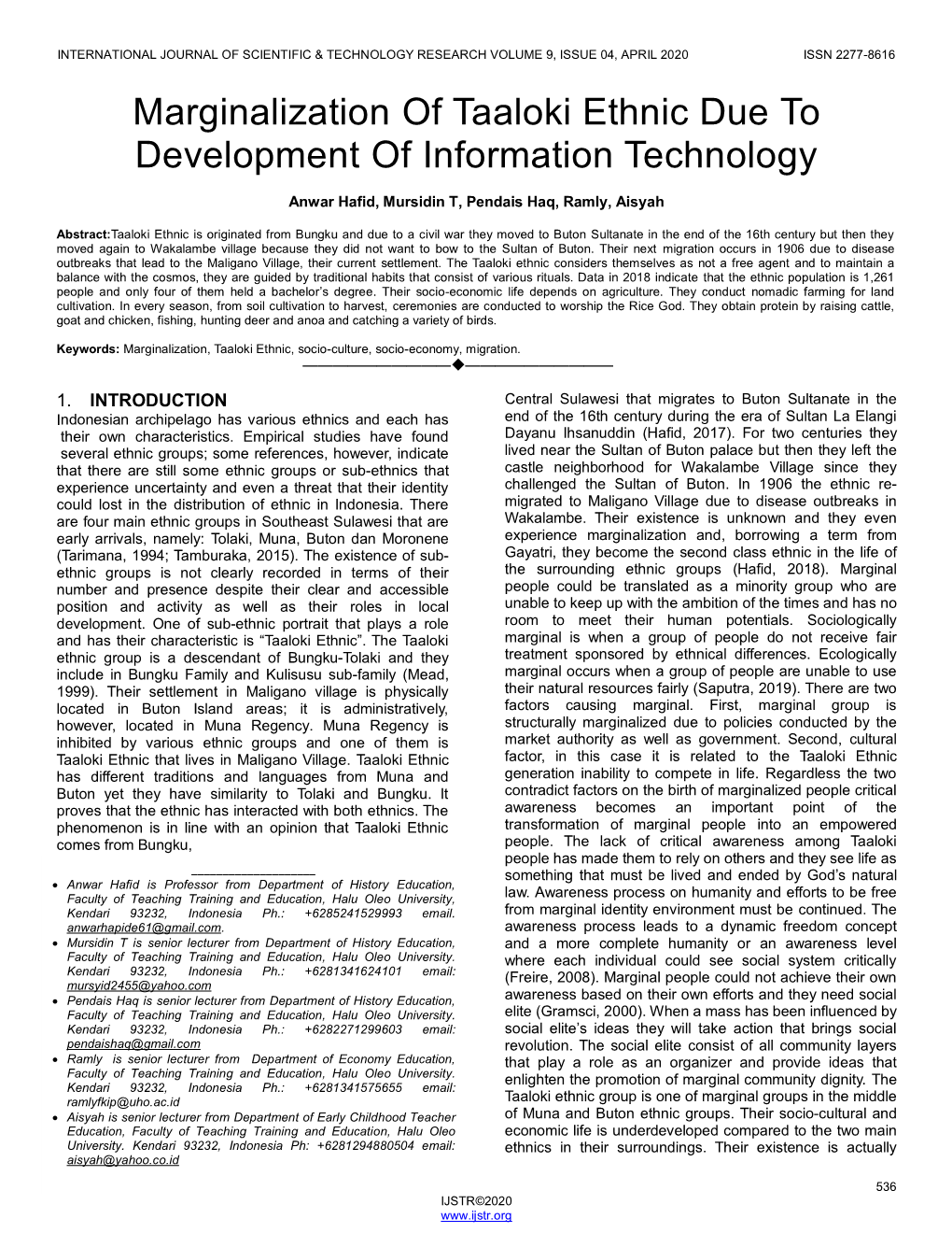 Marginalization of Taaloki Ethnic Due to Development of Information Technology