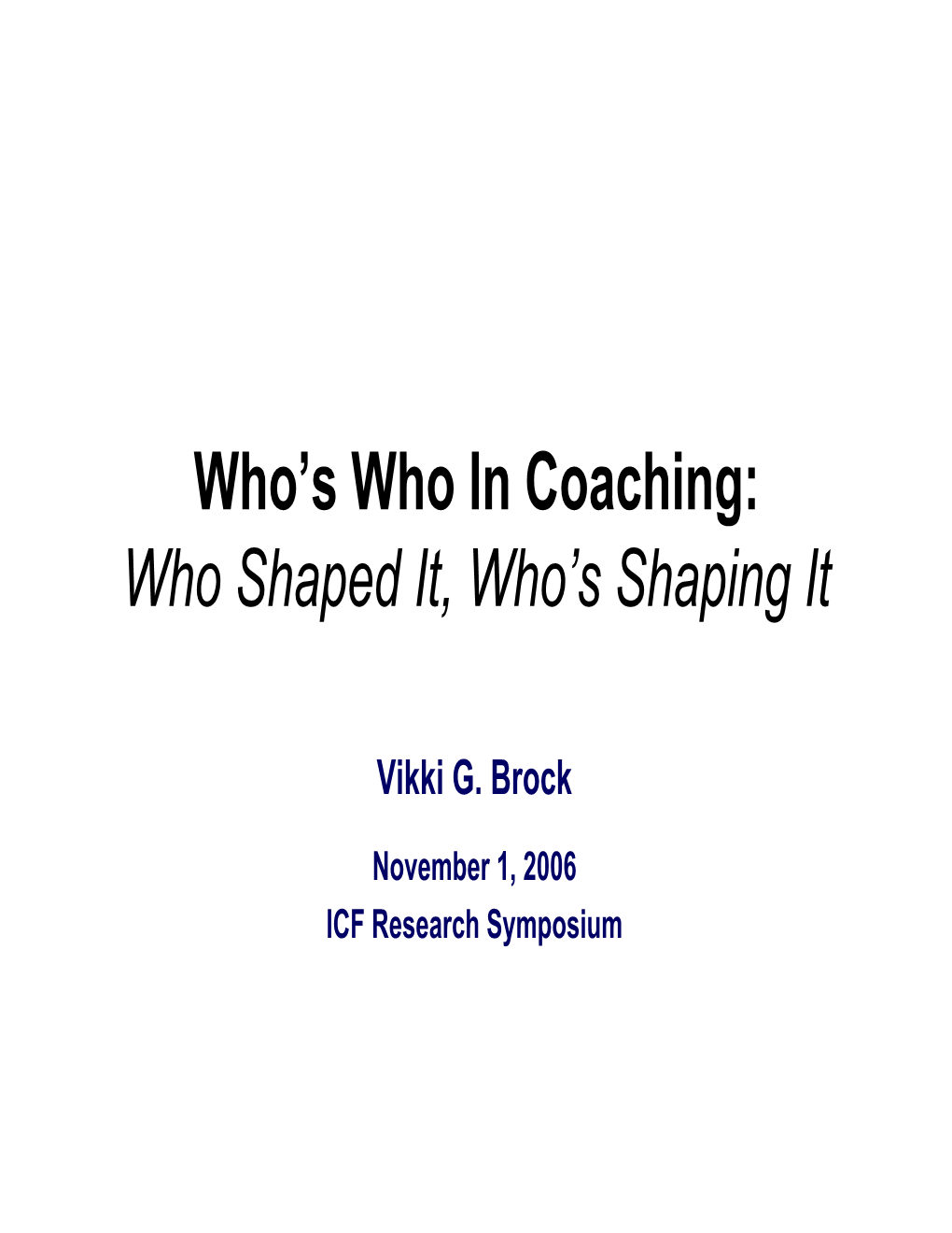 Who's Who in Coaching