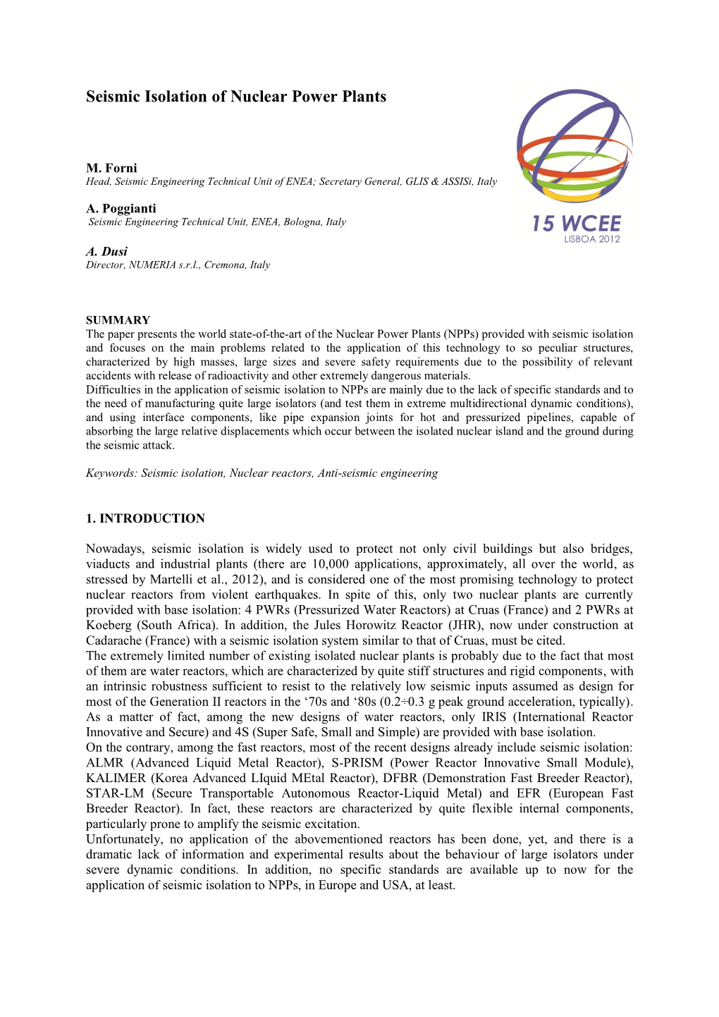 Seismic Isolation of Nuclear Power Plants