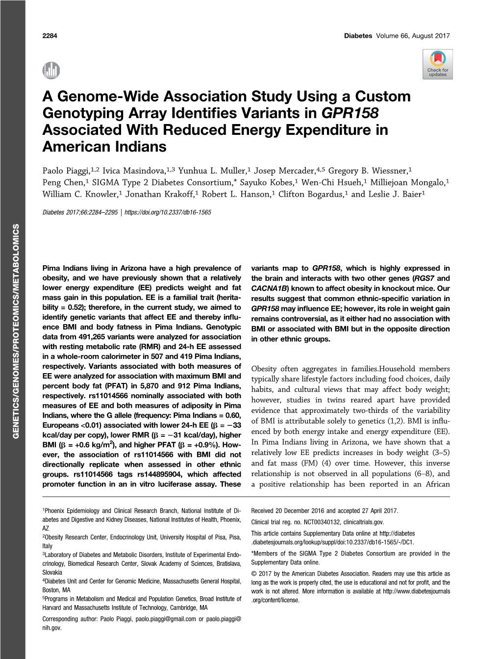 A Genome-Wide Association Study Using a Custom Genotyping Array Identifies Variants in GPR158 Associated with Reduced Energy