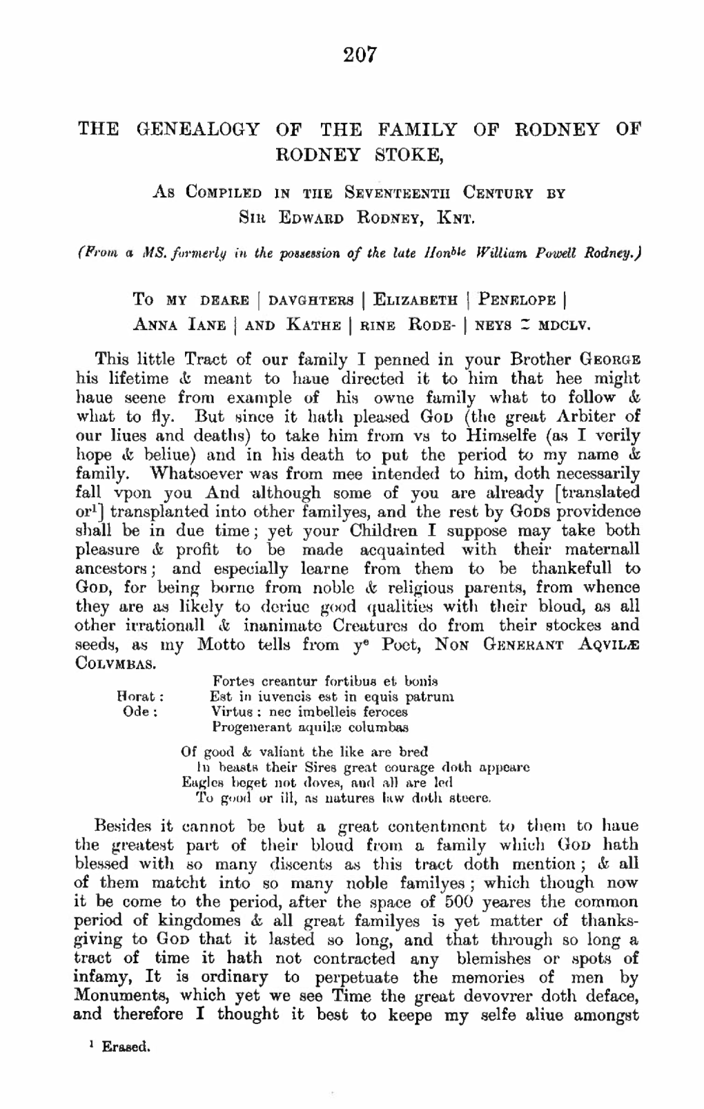 The Genealogy of the Family of Rodney of Rodney Stoke