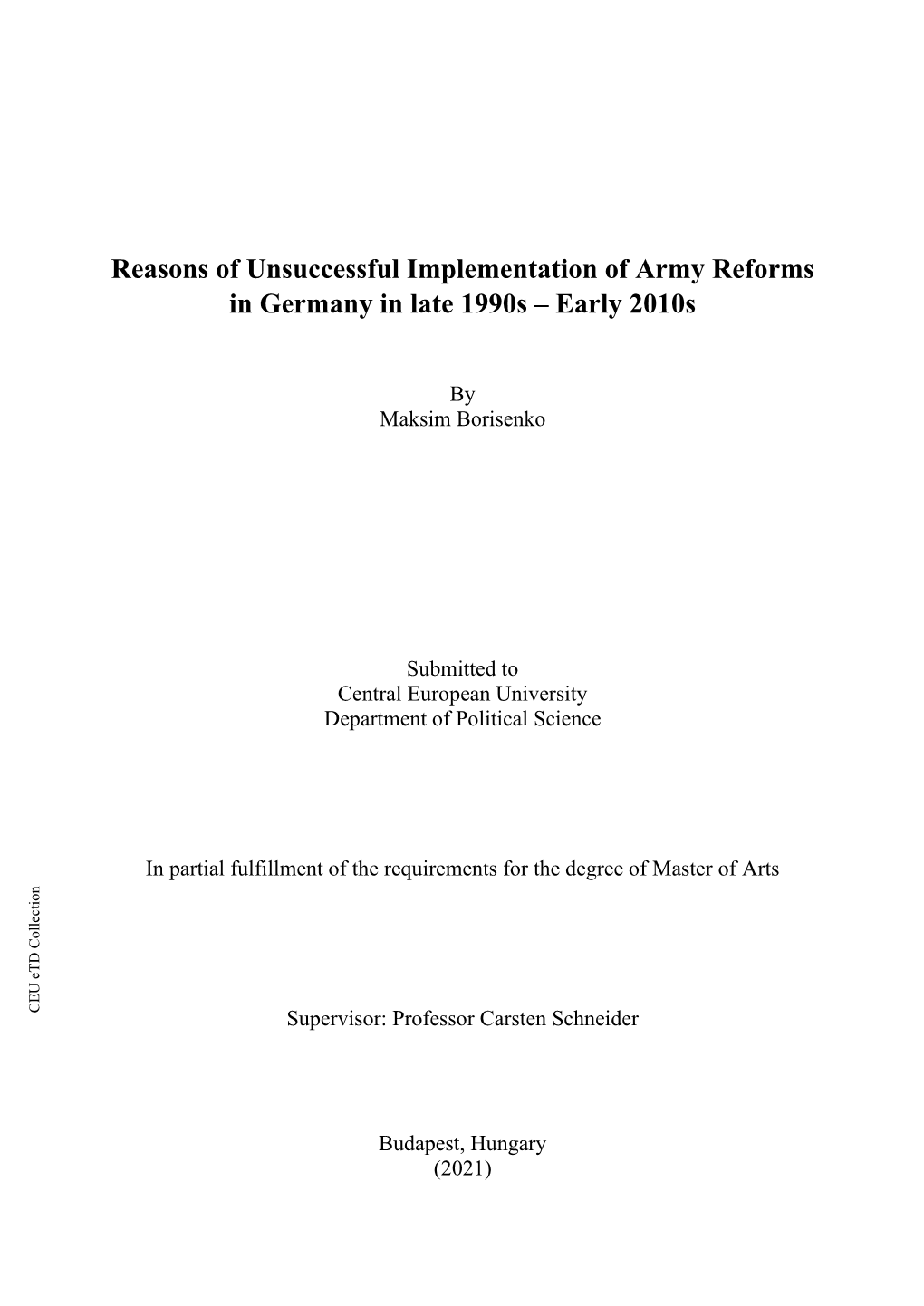 Reasons of Unsuccessful Implementation of Army Reforms in Germany in Late 1990S – Early 2010S