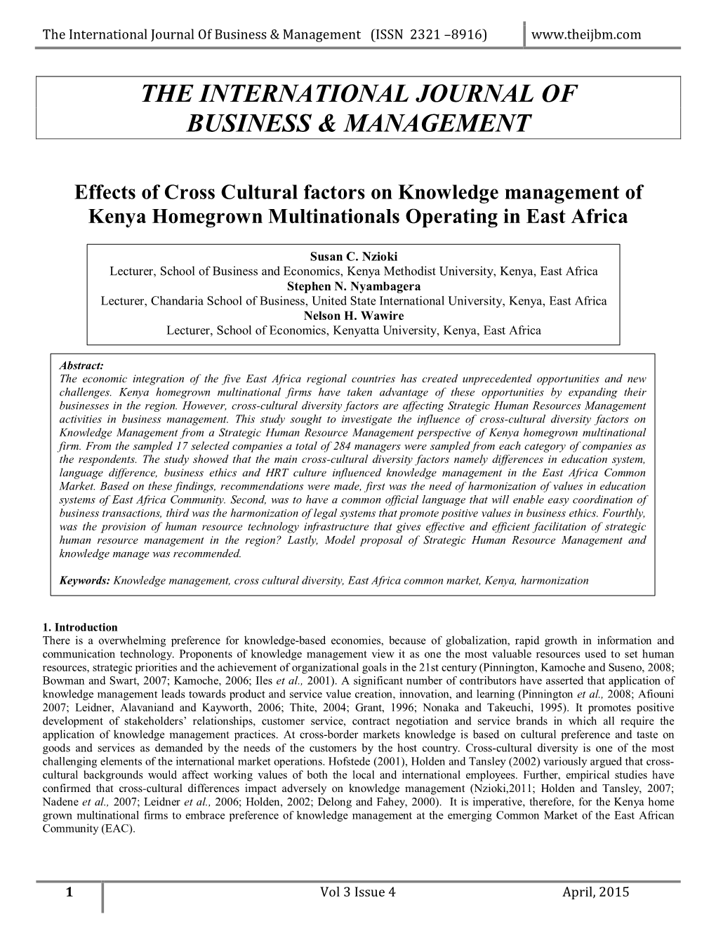 The International Journal of Business & Management