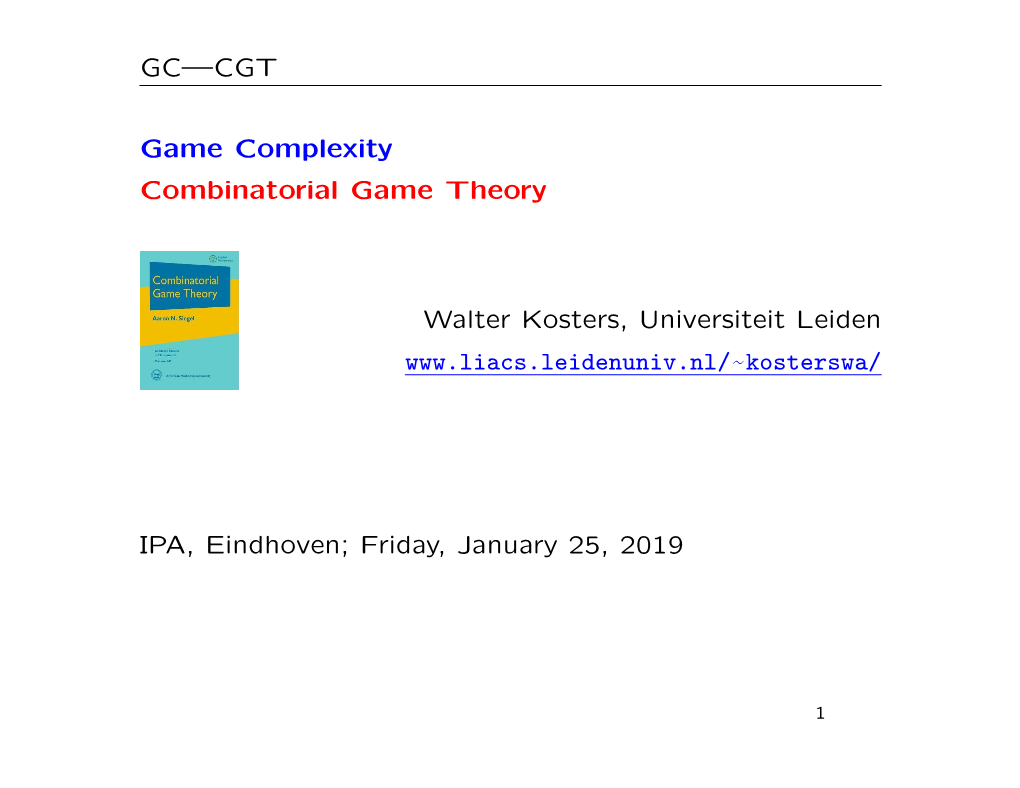 Combinatorial Game Theory