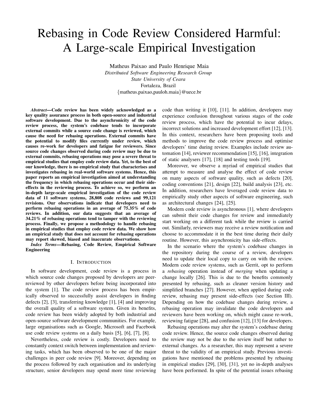 Rebasing in Code Review Considered Harmful: a Large-Scale Empirical Investigation