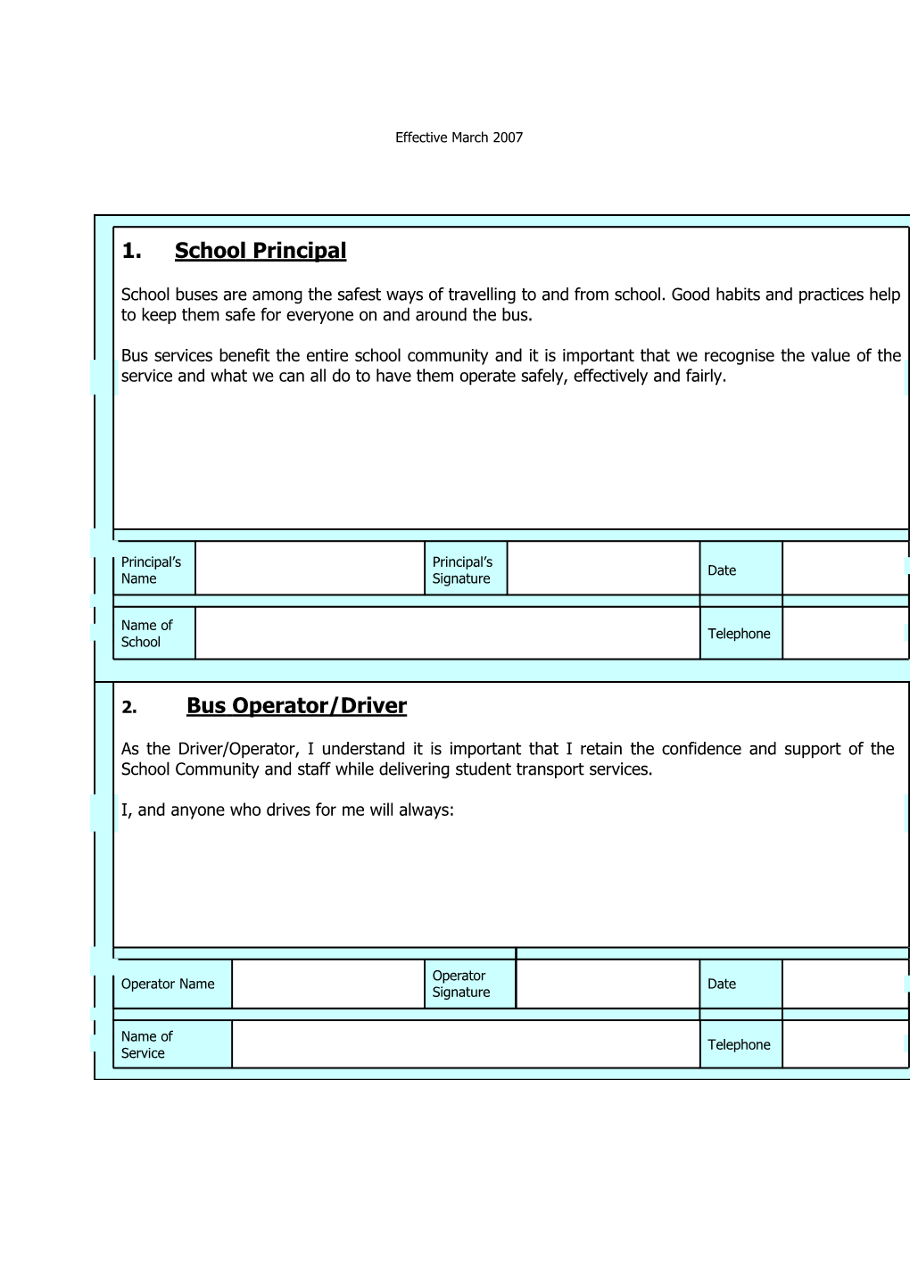 07 03 01 Code of Behaviour Agreement Form Met TBA 20071