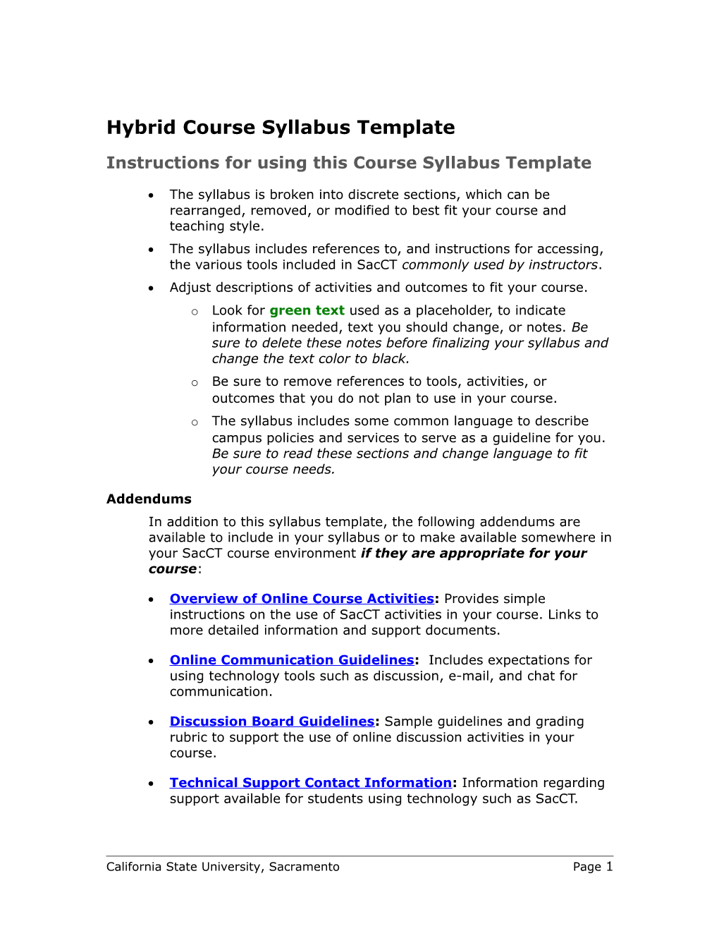 Hybrid Course Syllabus Template