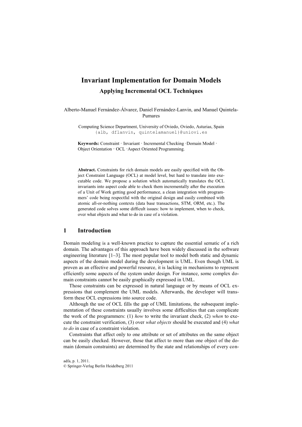 Invariant Implementation for Domain Models Applying Incremental OCL Techniques