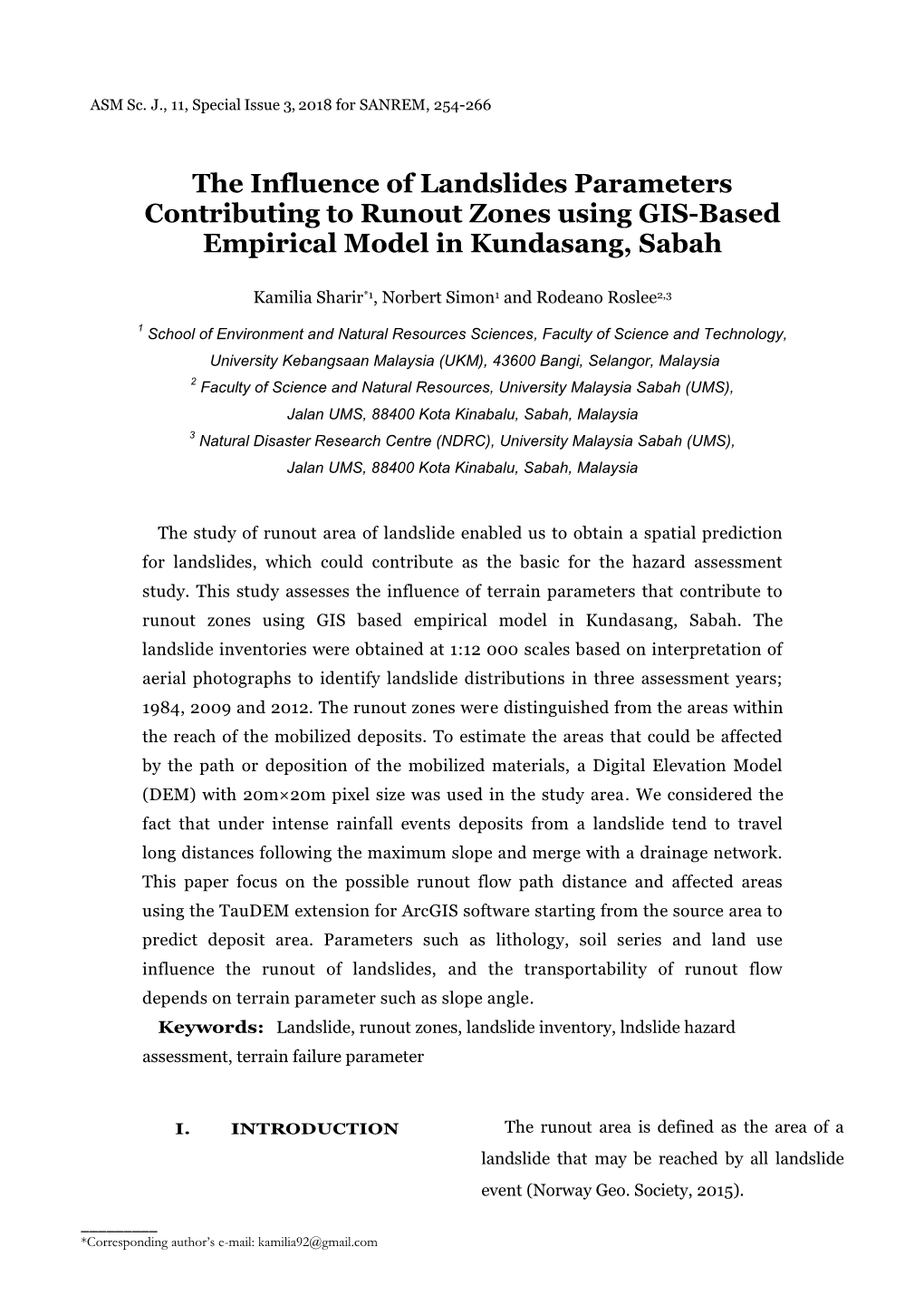 The Influence of Landslides Parameters Contributing to Runout Zones Using GIS-Based Empirical Model in Kundasang, Sabah