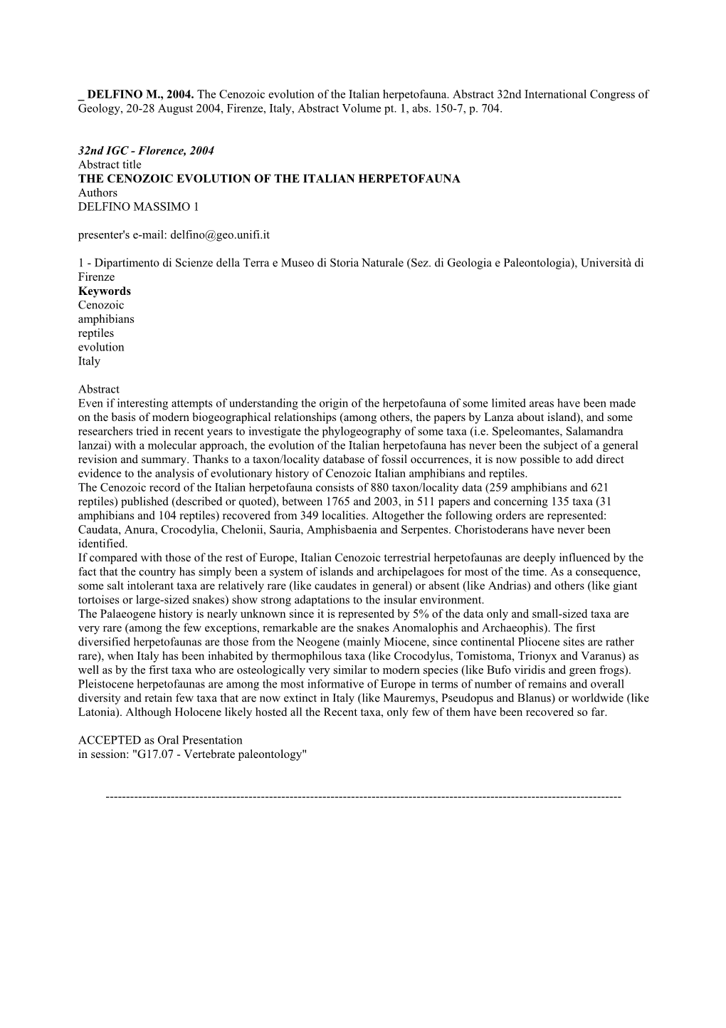 32Nd International Congress of Geology, 20-28 August 2004, Firenze, Italy, Abstract Volume Pt