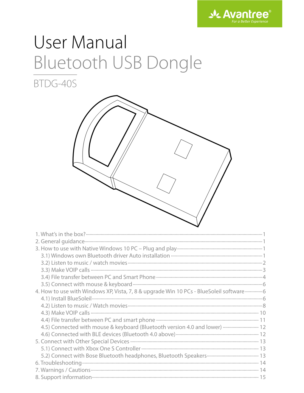 User Manual Bluetooth USB Dongle BTDG-40S