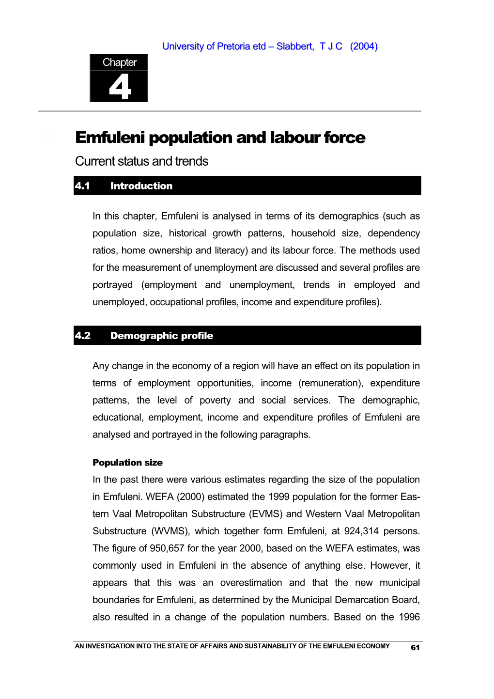 4 Emfuleni Population and Labour Force Current Status and Trends