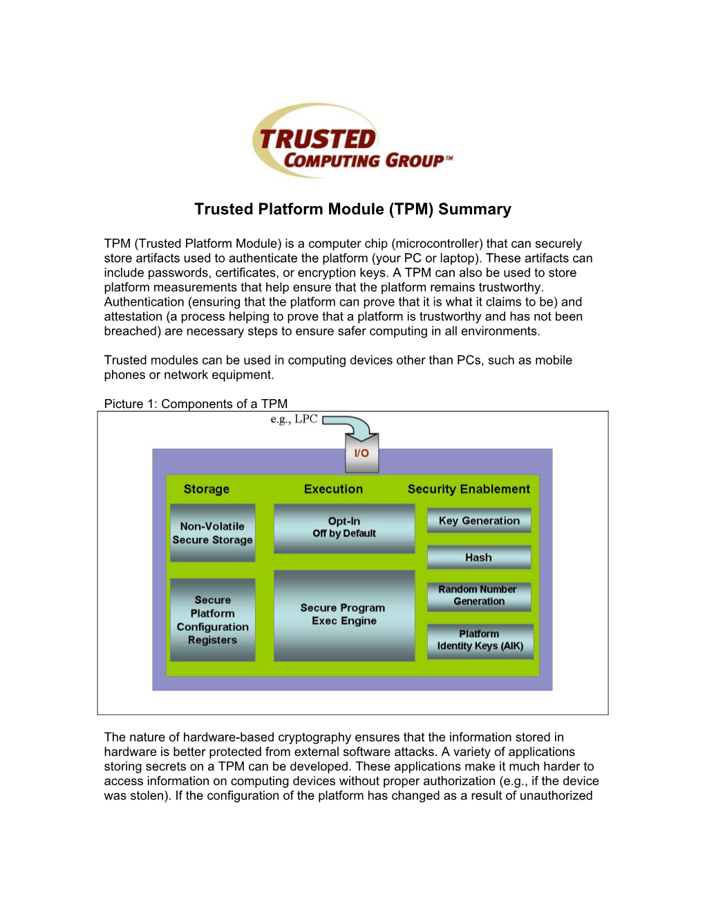 Trusted Platform Module (TPM) Summary