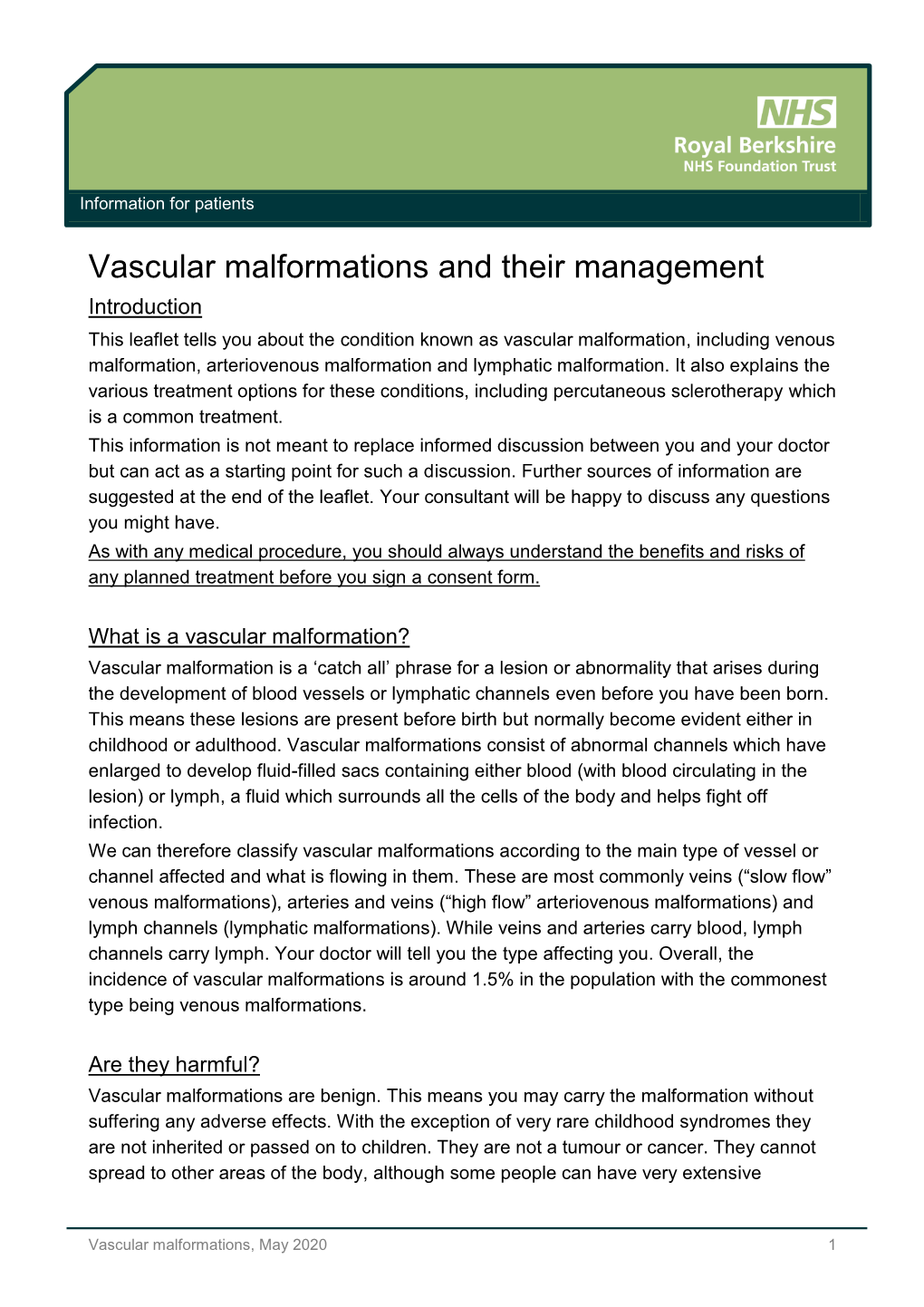 Vascular Malformations and Their Management