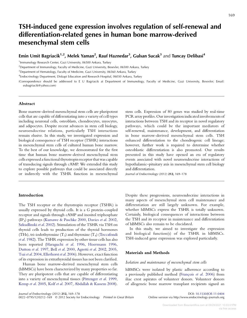 TSH-Induced Gene Expression Involves Regulation of Self-Renewal and Differentiation-Related Genes in Human Bone Marrow-Derived Mesenchymal Stem Cells