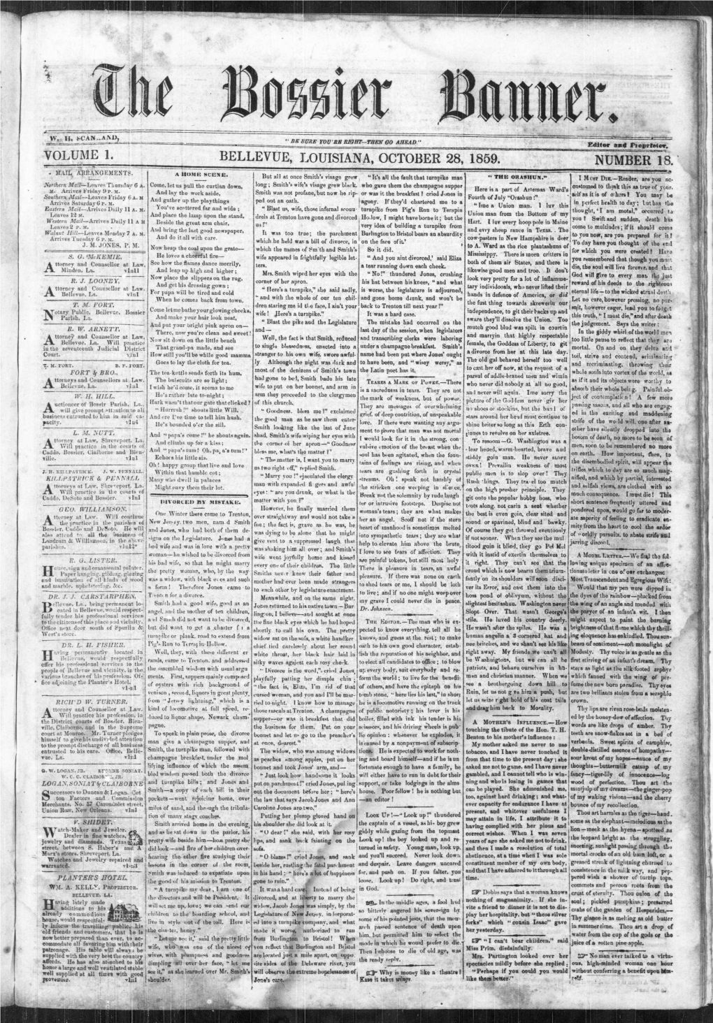 Volume 1. Bellevue, Louisiana, October 28, 1859