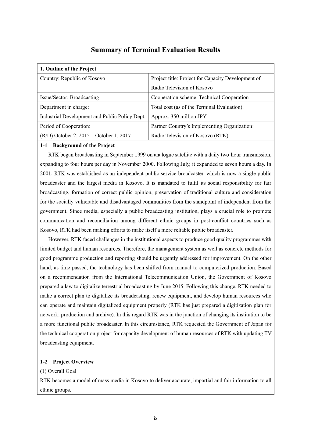 Summary of Terminal Evaluation Results