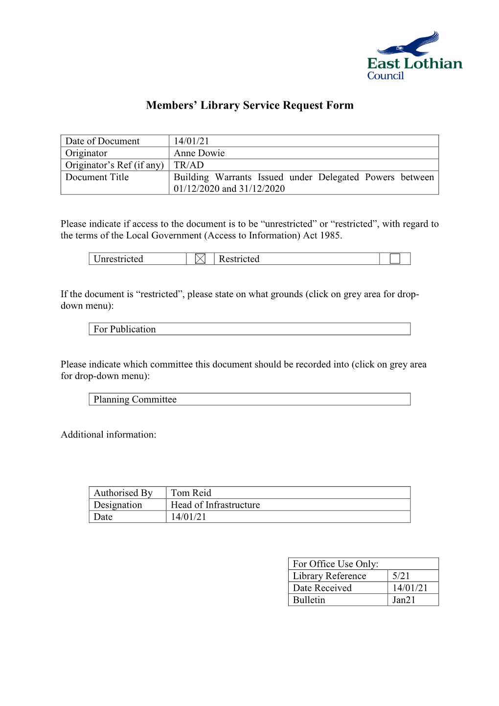 Members' Library Service Request Form