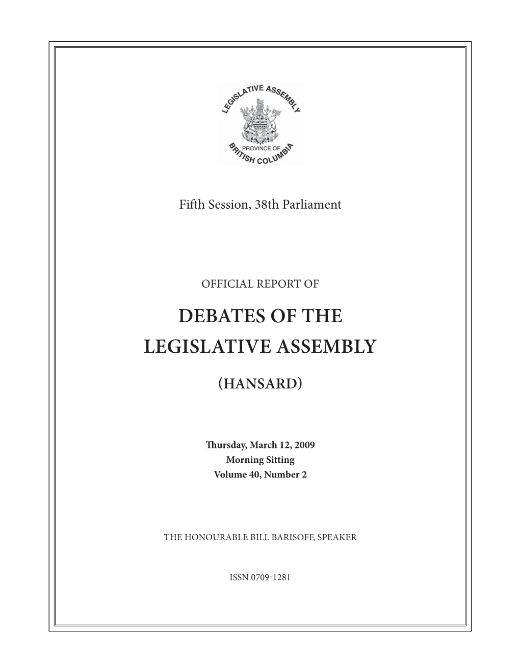 Debates of the Legislative Assembly